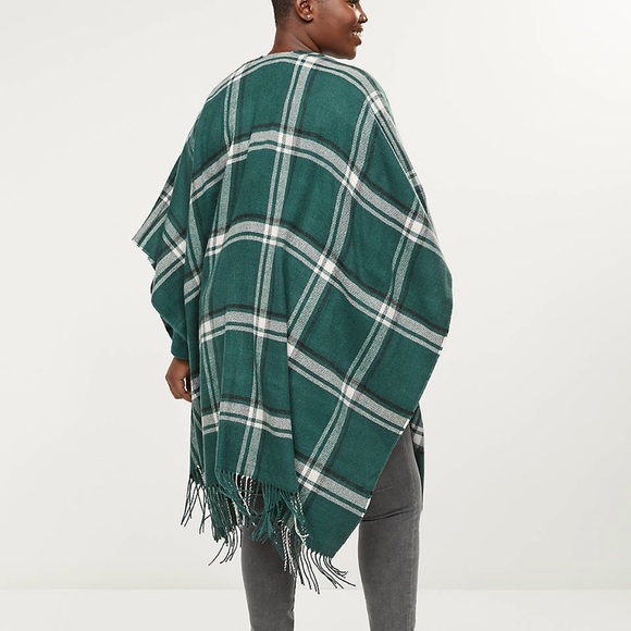 Lane Bryant-Green Plaid Wrap Poncho-OSFO - Picture 2 of 3